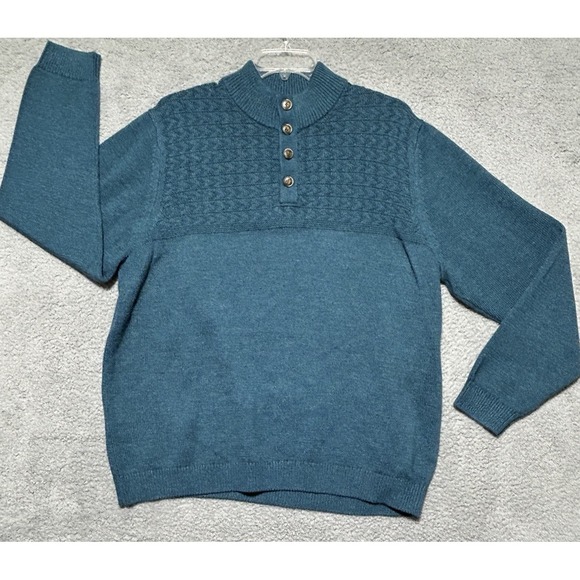 Tommy Bahama Sweater Mens 2XLB Teal 1/4 Zip Pullover Chunky Knit Cotton Blend - Picture 1 of 13